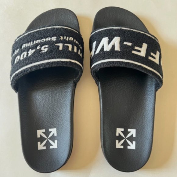 Off-White Embroidered Towel Slides in Black sz 9 US main image 4